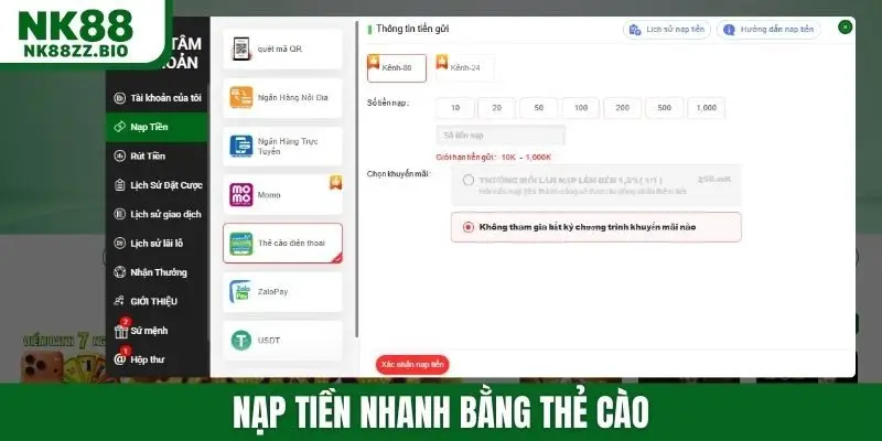 Nạp tiền nhanh bằng thẻ cào